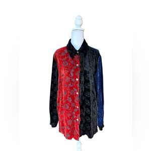 VTG Koos Of Course Women’s Velvet Patchwork Burnout Artsy Statement Top Small